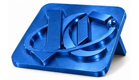 JC badge — Blue anodising (Type II)